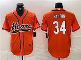 Men's Chicago Bears #34 Walter Payton Orange With Patch Cool Base Stitched Baseball Jersey,baseball caps,new era cap wholesale,wholesale hats